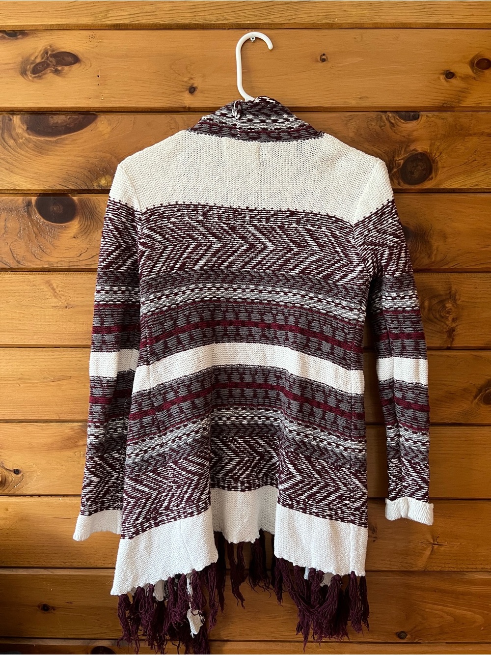 ruby moon Burgundy & Cream Patterned Open-Front Cardigan - Picture 5 of 5